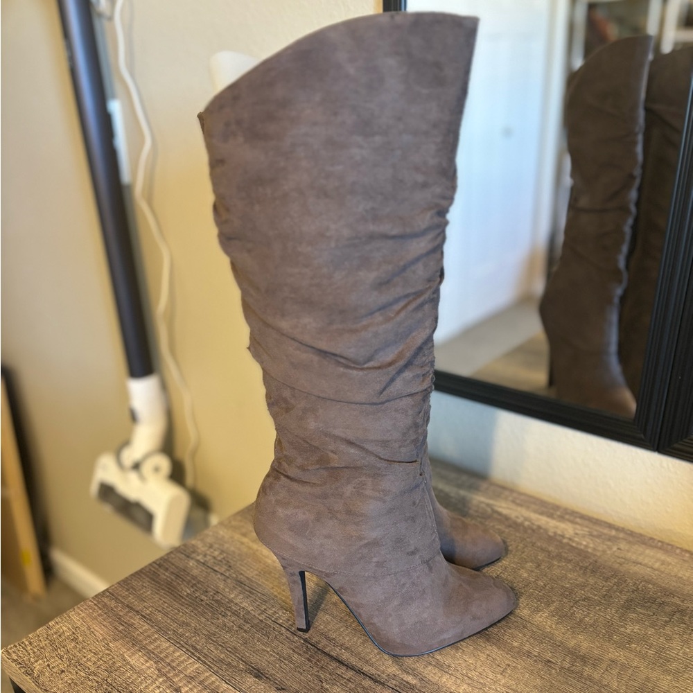 Brown Suede — Knee High — Pump Boots